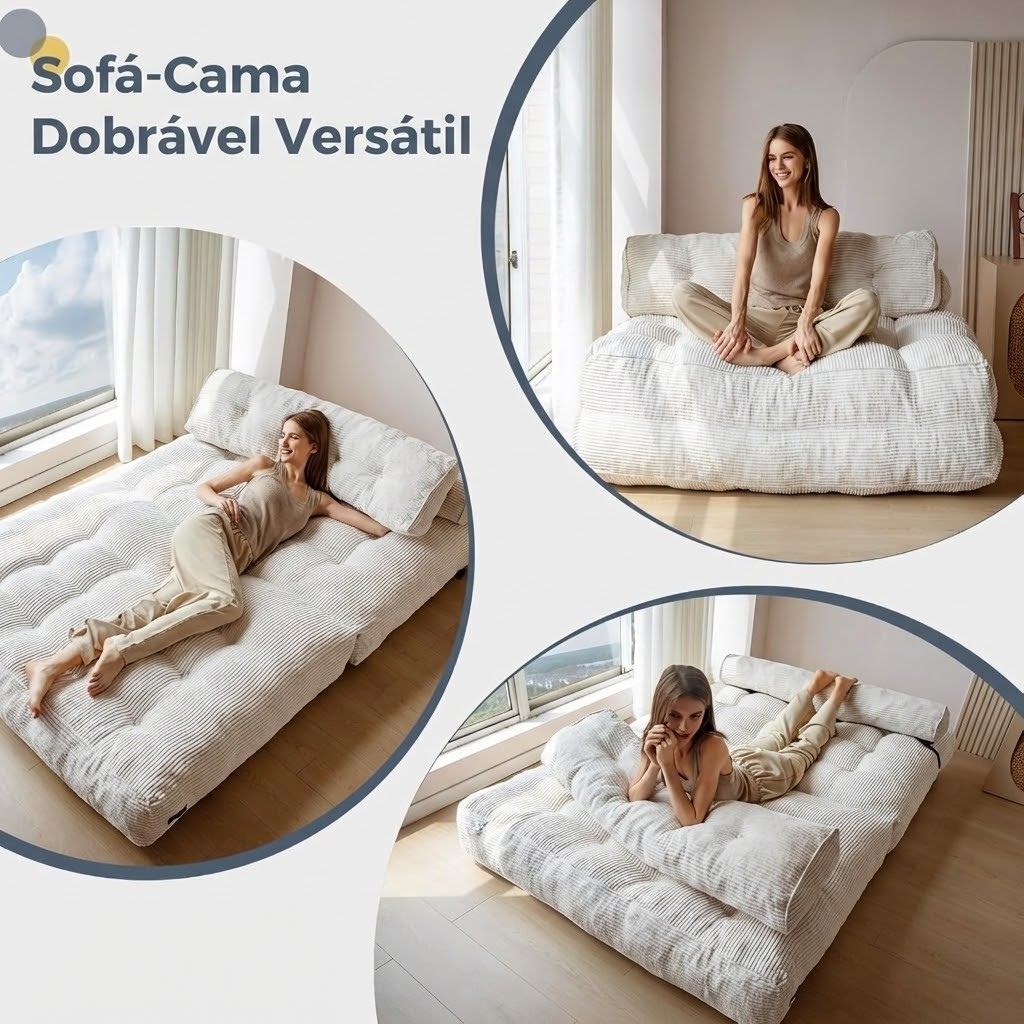 Poltrona Dobrável 2 em 1 com Colchão e Apoio para Costas