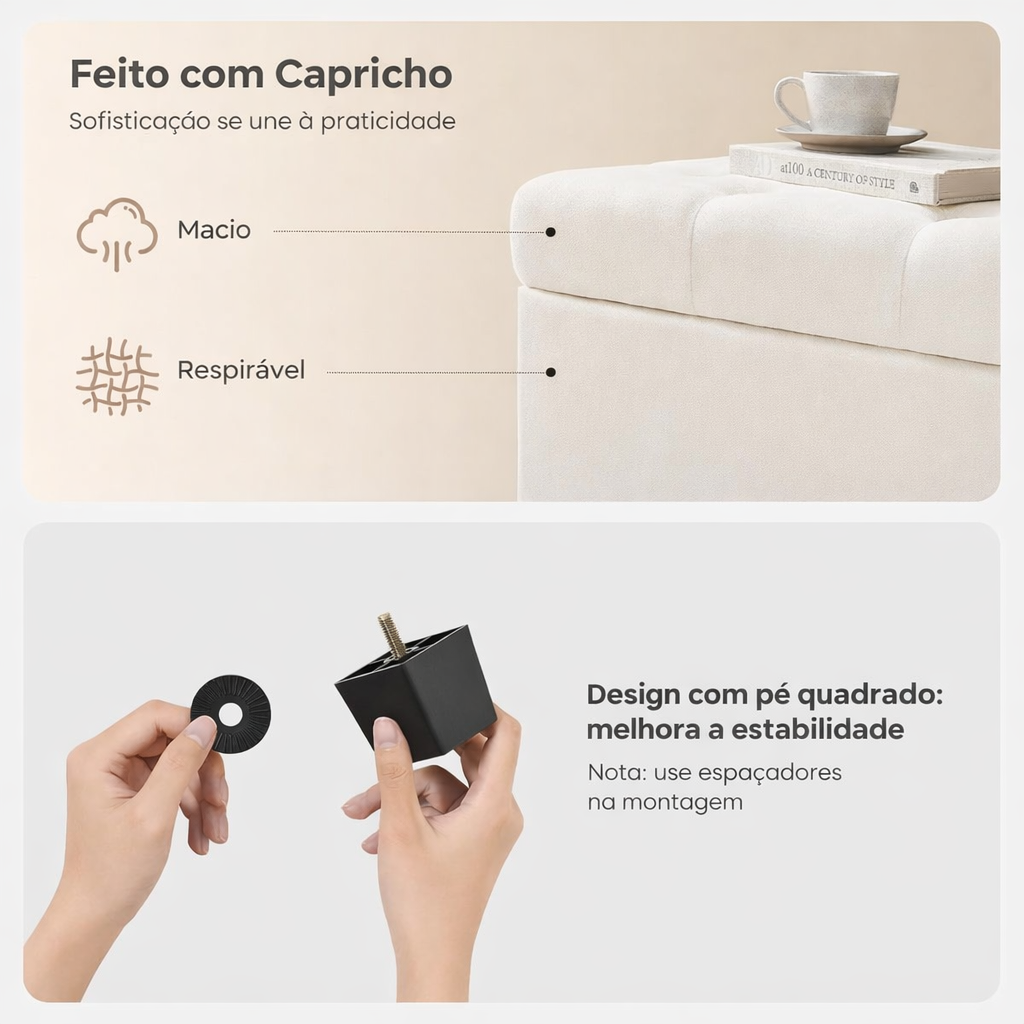 Banco Estofado com Baú e Tampa Ideal para Quarto e Sala