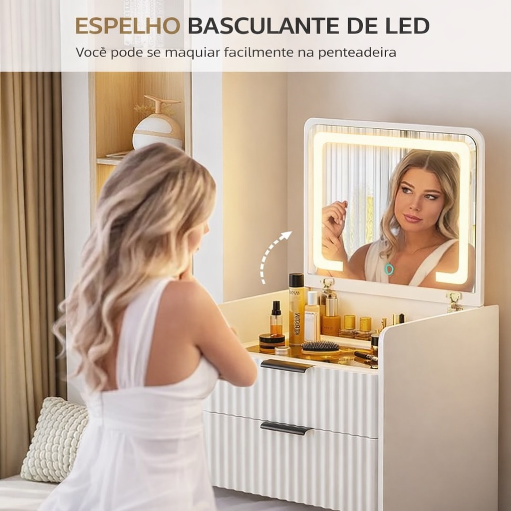 Penteadeira Compacta 3 em 1 com Espelho Iluminado