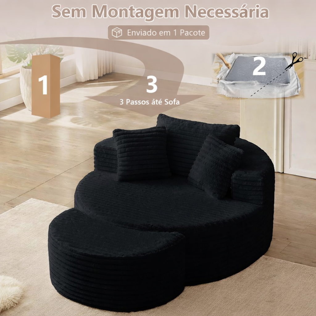 Sofá Redondo em Veludo + Puff Super Macio