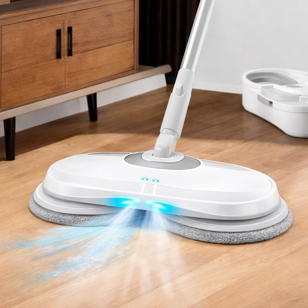 Mop Elétrico Inteligente + BRINDES: Módulos de Limpeza e Tanque Suporte