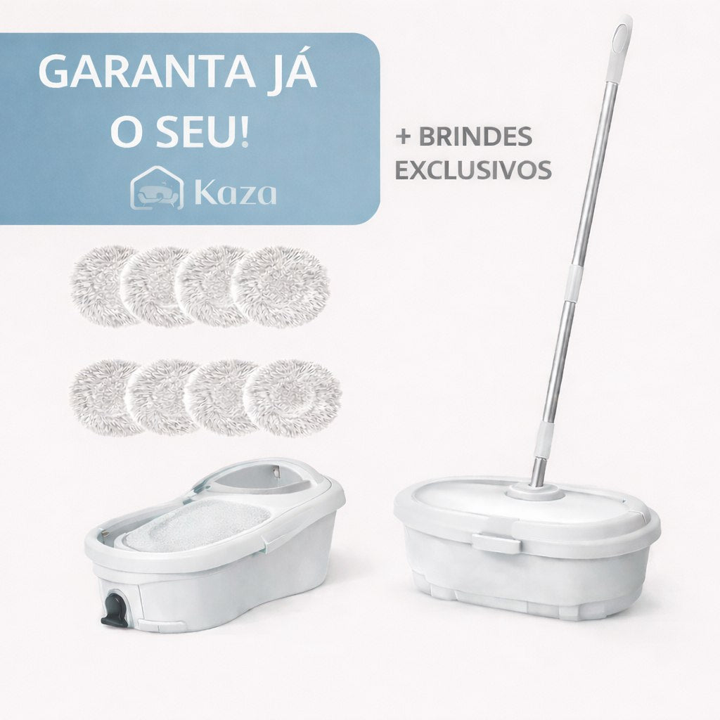 Mop Elétrico Inteligente + BRINDES: Módulos de Limpeza e Tanque Suporte